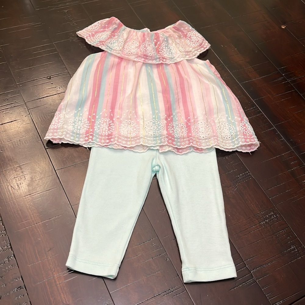 Little Me baby girl 9mo set top and leggings and 1 hearts sleep and play